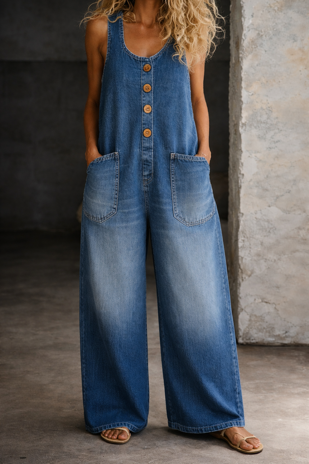 Women's Vintage Washed Denim Overalls | Stylish Casual Sleeveless Fit with Pockets 1